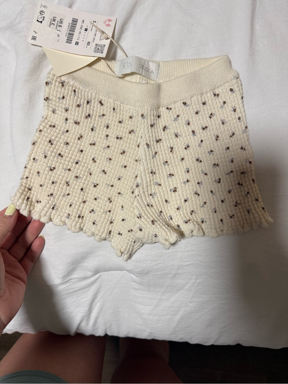 Zara Cream Knit Shorts with Brown Speckle